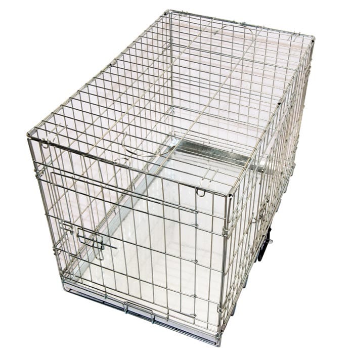Different angle of the silver / galvernized dog crate / dog cage