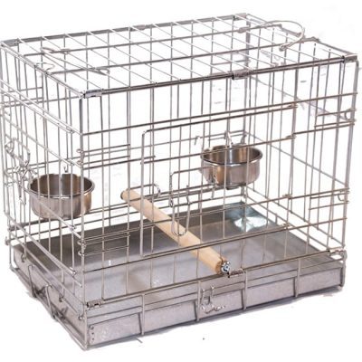 Silver / Galvernized Bird Carrier perch and feeding bowls included