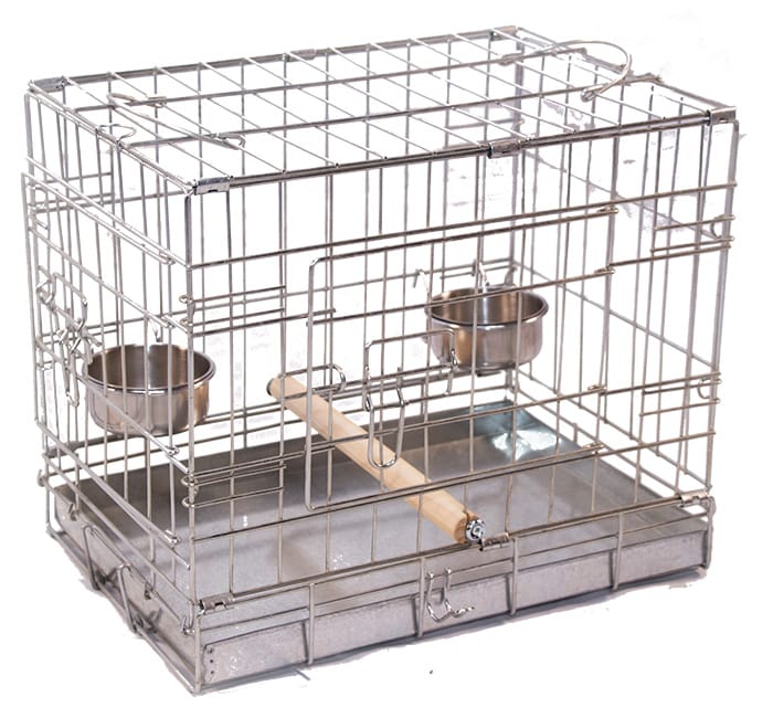 Silver / Galvernized Bird Carrier perch and feeding bowls included