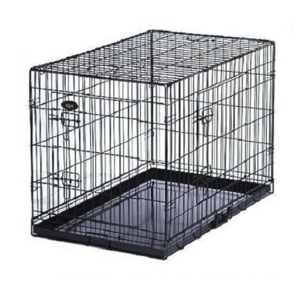 Dog Cage / Crate - Black - Non Chewable Metal Tray - HugglePets