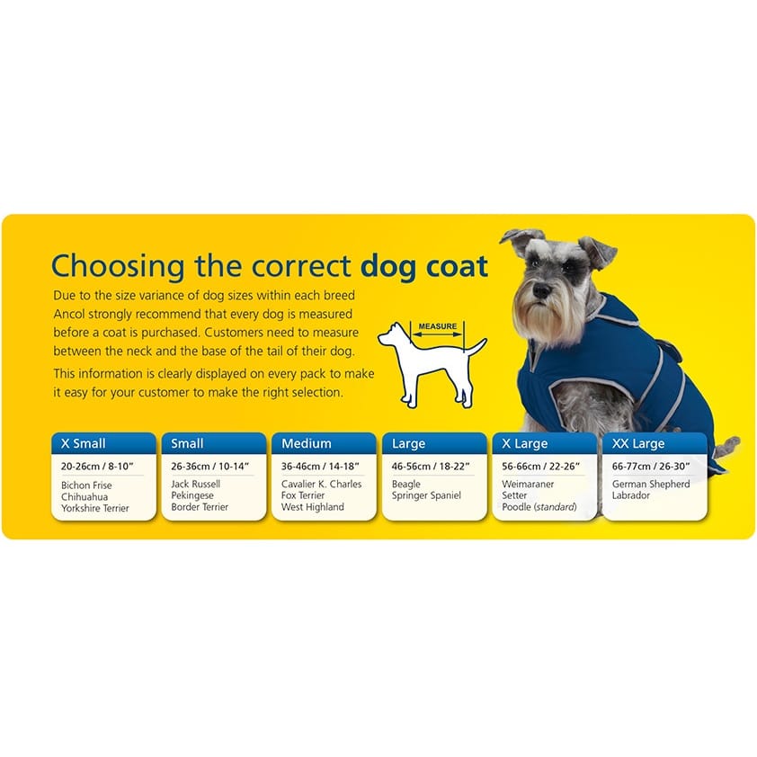 Ancol dog coat size guide