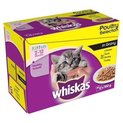 Whiskas Kitten Poultry Chunks Gravy Pouches 12 x 100g