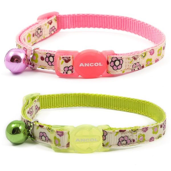 Ancol Elasticated Velvet Cat Collar Bell Red Black Blue Green Purple Id tag 