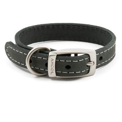 Ancol Timberwolf Grey Leather Dog Collar
