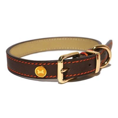 Rosewood Luxury Leather Dog Collar - Large, Brown