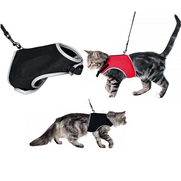Trixie Soft Cat Harness & Leash - Red & Black - Huggle Pets