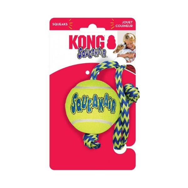 KONG Air Squeaker Tennis Ball w Rope packaging