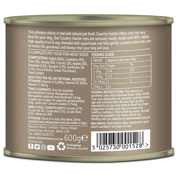 Natures Menu Country Hunter Rabbit & Cranberry Dog Cans 6 x 600g - Image 2