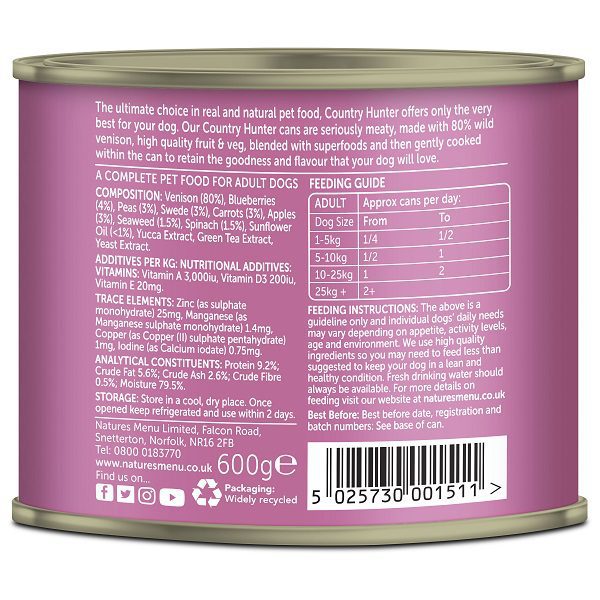 Natures Menu Country Hunter Vension & Blueberry Dog Cans 6 x 600g - Image 2