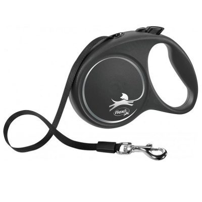 Flexi BLACK Design Tape Retractable Dog Lead - Black, L: 5m (up to: 50kg)