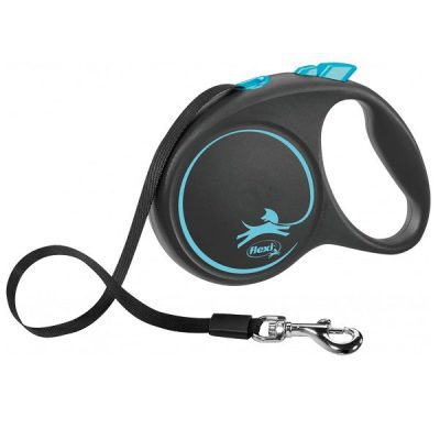 Flexi BLACK Design Tape Retractable Dog Lead - Blue, L: 5m (up to: 50kg)