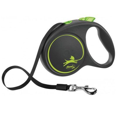 Flexi BLACK Design Tape Retractable Dog Lead - Green, L: 5m (up to: 50kg)