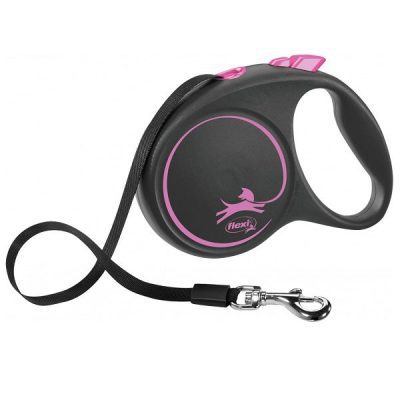 Flexi BLACK Design Tape Retractable Dog Lead - Pink, L: 5m (up to: 50kg)