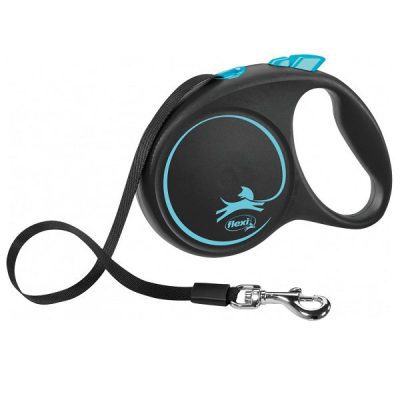 Flexi BLACK Design Tape Retractable Dog Lead - Blue, M: 5m (up to: 25kg)