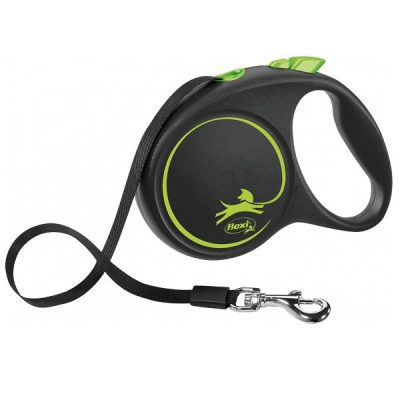 Flexi BLACK Design Tape Retractable Dog Lead - Green, M: 5m (up to: 25kg)