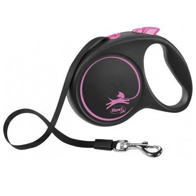 Flexi BLACK Design Tape Retractable Dog Lead - Pink, M: 5m (up to: 25kg)