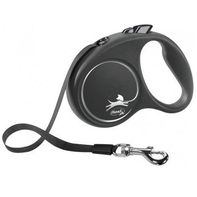 Flexi BLACK Design Tape Retractable Dog Lead - Black, S: 5m (up to: 15kg)