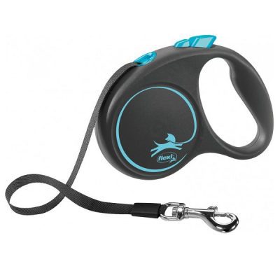 Flexi BLACK Design Tape Retractable Dog Lead - Blue, S: 5m (up to: 15kg)