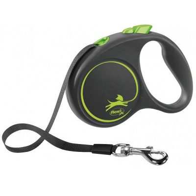 Flexi BLACK Design Tape Retractable Dog Lead - Green, S: 5m (up to: 15kg)