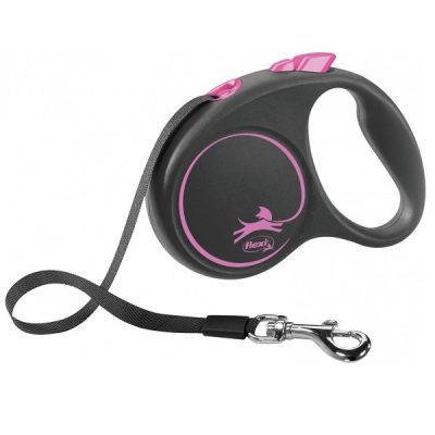 Flexi BLACK Design Tape Retractable Dog Lead - Pink, S: 5m (up to: 15kg)