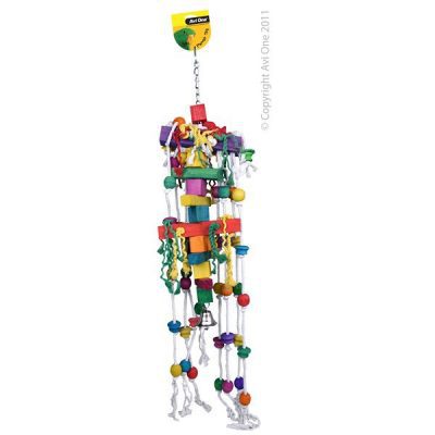 Avi One Coloured Wood Rope Solid Block Beads & Bell