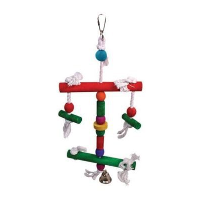 Avi One Coloured Wood Rope Two Level Perch & Bell