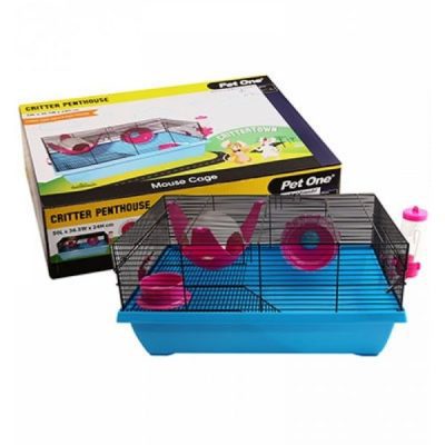 Critter Penthouse Mouse / Hamster Wire Cage Blue Pink