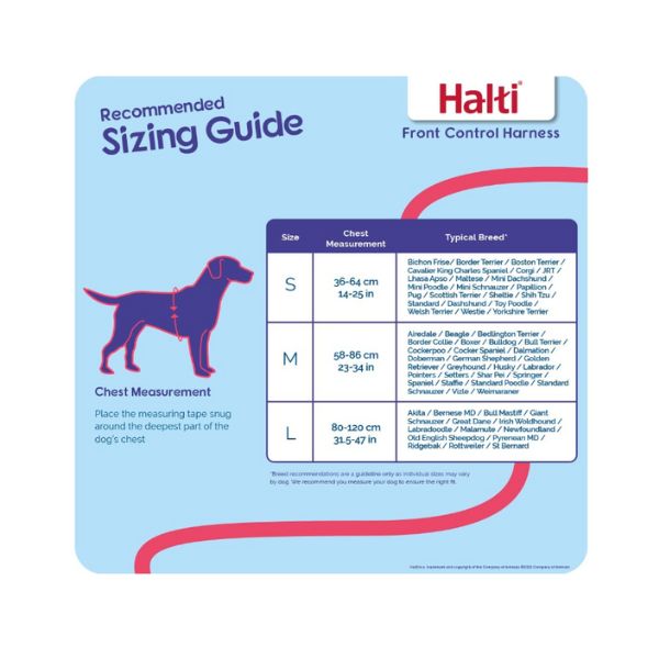 Halti Front Control Harness size guide