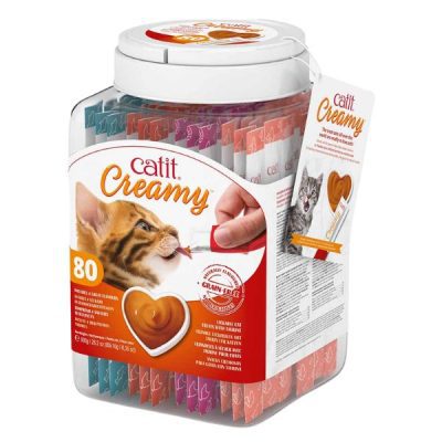 Catit Creamy Lickable Cat Treats Gift Jar - 80 Tubes