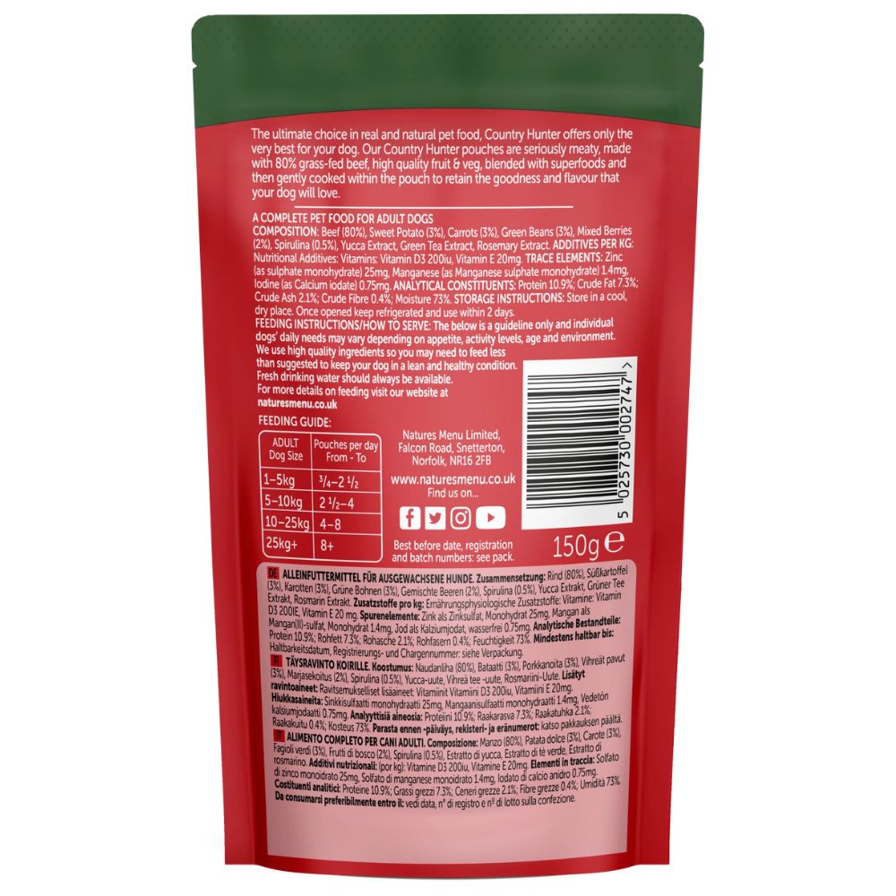 Natures Menu Country Hunter 150g Pouch Beef - HugglePets