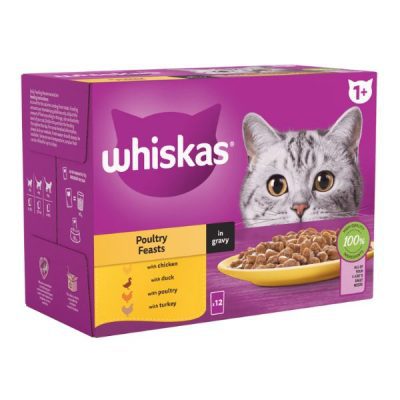 Whiskas 1+ Cat Pouches Poultry Feasts in Gravy 12 x 85g