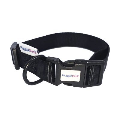 HugglePets Adjustable Snappy Dog Collar - Black, Large Collar