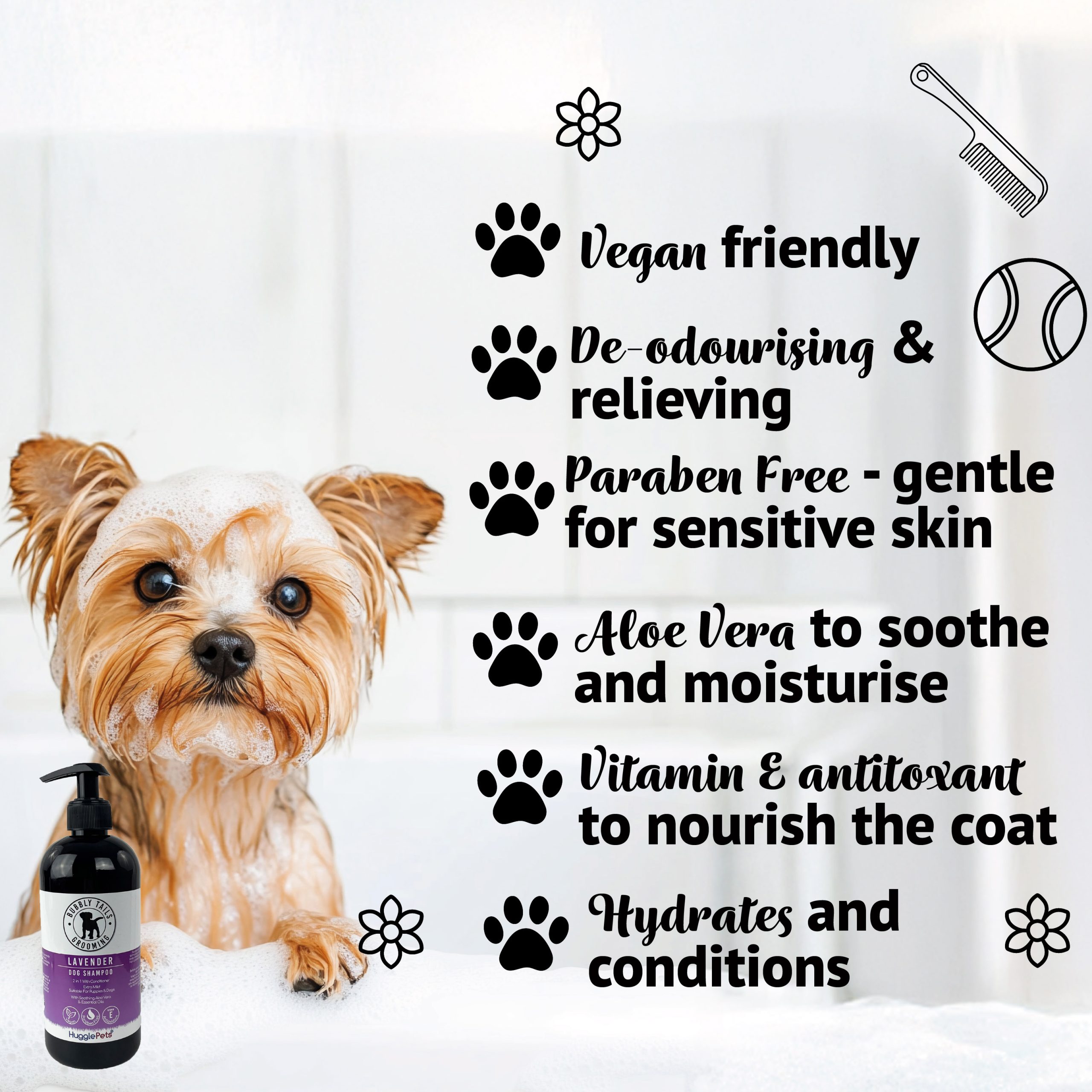 HugglePets Bubbly Tails Lavender Shampoo, Cologne & Balm - Image 3