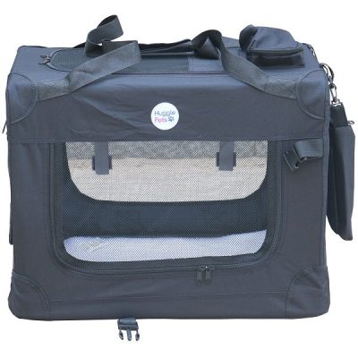HugglePets Fabric Crate Foldable Pet Carrier - Black, Large