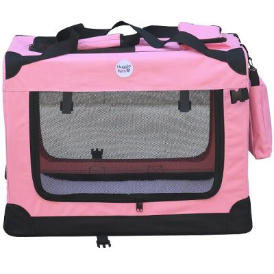HugglePets Fabric Crate Foldable Pet Carrier - Pink, Medium