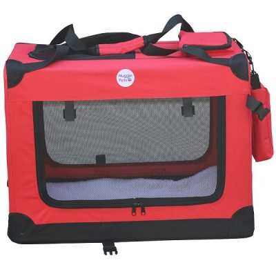 HugglePets Fabric Crate Foldable Pet Carrier - Red, Medium