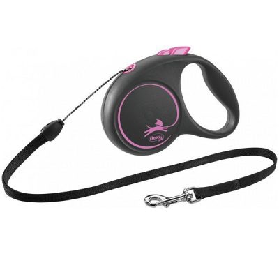 Flexi BLACK Design Cord Retractable Dog Lead - Pink, S: 5m (up to: 12kg)