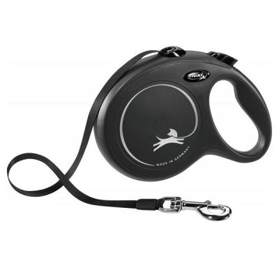 Flexi NEW Classic Retractable Tape Dog Lead - Black, L: 8m (up to 50kg)