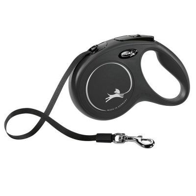 Flexi NEW Classic Retractable Tape Dog Lead - Black, M: 5m (up to 25kg)