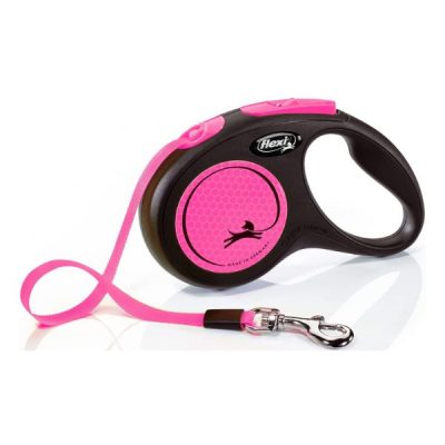 Flexi New Neon Retractable Lead - Small 5m, Neon Pink