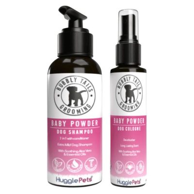 HugglePets Bubbly Tails Dog Shampoo and Deodorising Cologne Spray Set - Baby Powder