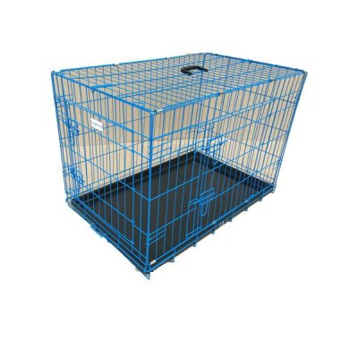 HugglePets Pink / Blue Dog Cage with Plastic Tray - Blue, X-Small