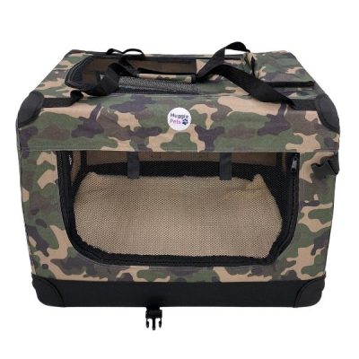 HugglePets Fabric Crate Foldable Pet Carrier - Camo Green, Large