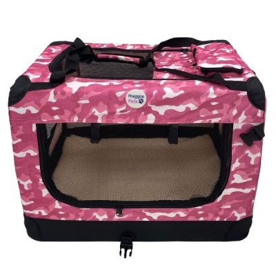 HugglePets Fabric Crate Foldable Pet Carrier - Camo Pink, X-Large