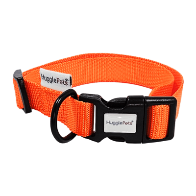 HugglePets Adjustable Snappy Dog Collar - Orange, Medium Collar