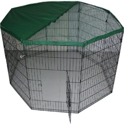 Pet Play Pen Enclosure – Silver with Safety Net - X-Large