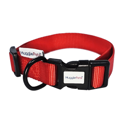 HugglePets Adjustable Snappy Dog Collar - Red, Medium Collar