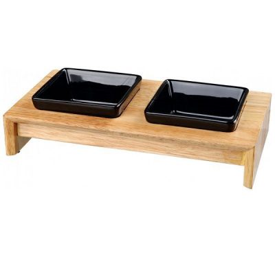Trixie Ceramic Bowls with Wooden Stand - 2 x 0.2 L