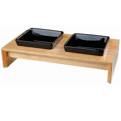 Trixie Ceramic Bowls with Wooden Stand - 2 x 0.4 L