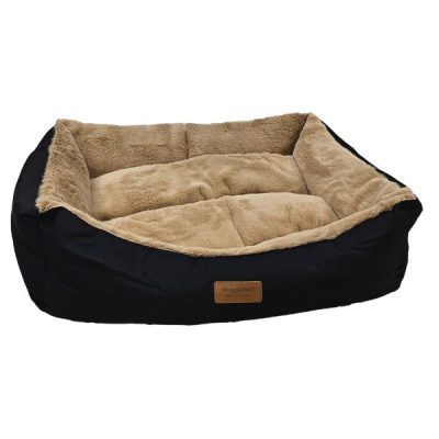 HugglePets Luxury Plush Dog Lounger - Black & Oatmeal.